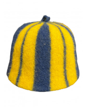 Pălărie de saună - cu dungi albastru închis / galben, 100% lână ACCESORII SAUNA