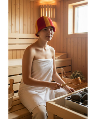 Pălărie de saună - cu dungi roșii/galbene, 100% lână ACCESORII SAUNA