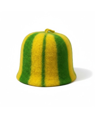 Pălărie de saună - dungi verde - galben, 100% lână ACCESORII SAUNA