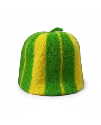 Pălărie de saună - dungi verde - galben, 100% lână ACCESORII SAUNA