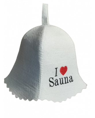Palarie Sauna- I Love Sauna , 100% lana, alba
