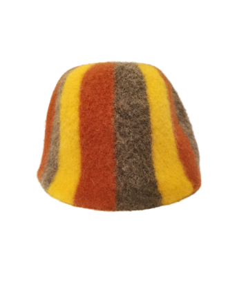 Pălărie de saună- dungi gri, maro, galben, 100% lână