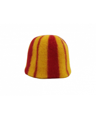 Pălărie de saună - dungi roșii - galbene, 100% lână