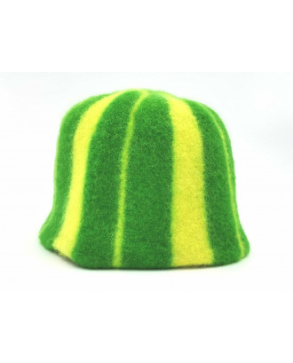 Pălărie de saună - dungi verde - galben, 100% lână
