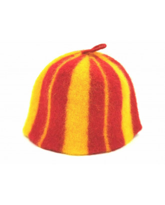 Pălărie de saună - dungi roșii - galbene, 100% lână